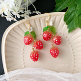 Strawberry Floral Earrings, Unique Strawberry drop Earrings, Cute Fruit Earrings, Creative Berry Earrings Gift, Handmade Berry Earring